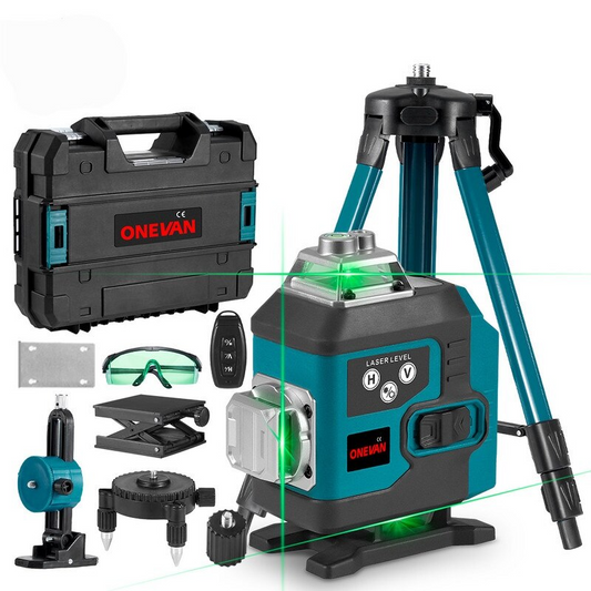 Nivela Laser 4D – 16 Linii Verzi, Telecomandă, 2 Baterii – Albastru/Negru