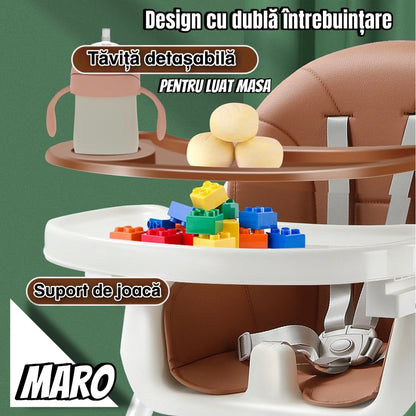 Scaun de masă 2 in 1 multifuncțional pentru bebeluși, Maro