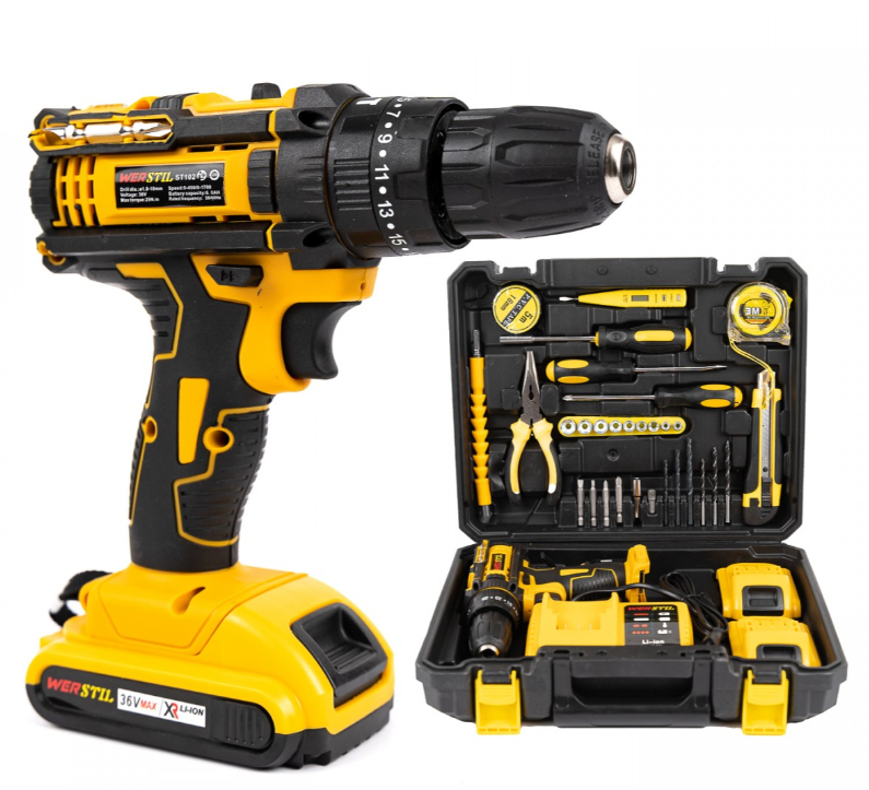 Trusa Bormasina cu 2 Acumulatori 36V 5Ah, Autofiletanta cu Percutie cu 30 de accesorii