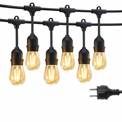 Ghirlandă Luminoasă Exterior 15 Metri – 30 Becuri LED Filament 1W, E27, IP65