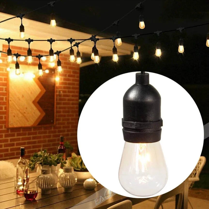 Ghirlandă Luminoasă Exterior 15 Metri – 30 Becuri LED Filament 1W, E27, IP65