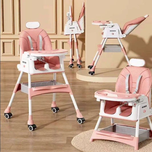 Scaun de masă multifuncțional și reglabil pentru bebeluși,Roz – Design modern și confort maxim!