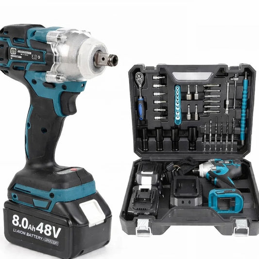 Cheie de Impact – Mașină de Înșurubat 550Nm, 48V, cu 43 Accesorii și 2 Acumulatori