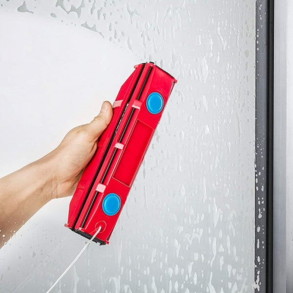 Stergator dublu cu prindere magnetica pentru geamuri subtiri si sistem de siguranta atasat