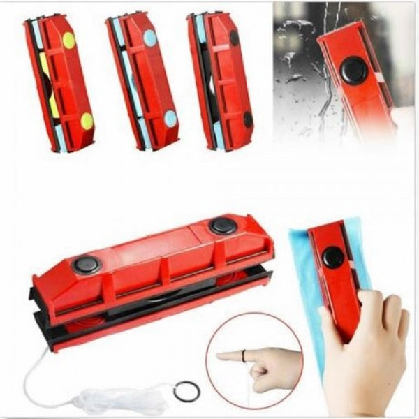 Stergator dublu cu prindere magnetica pentru geamuri subtiri si sistem de siguranta atasat