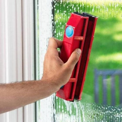 Stergator dublu cu prindere magnetica pentru geamuri subtiri si sistem de siguranta atasat