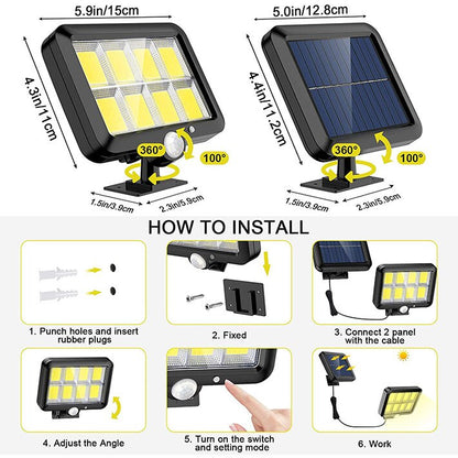 Set 5 Lampa solara + CADOU LANTERA - LED, cu panou solar, 128 - 6 COB, de exterior, senzor de miscare, telecomanda, Rezistenta la apa