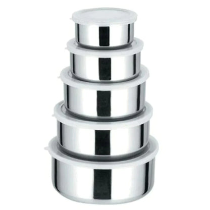 XSXS Set de 5 caserole alimentare, metalice, cu capac transparent, marimi diferite