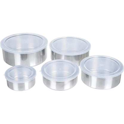 XSXS Set de 5 caserole alimentare, metalice, cu capac transparent, marimi diferite